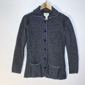 Talbots Wool Blend Black White Cardigan Button Sweater
